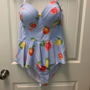 Plus Size Striped & Citrus One-Piece Swimsuit